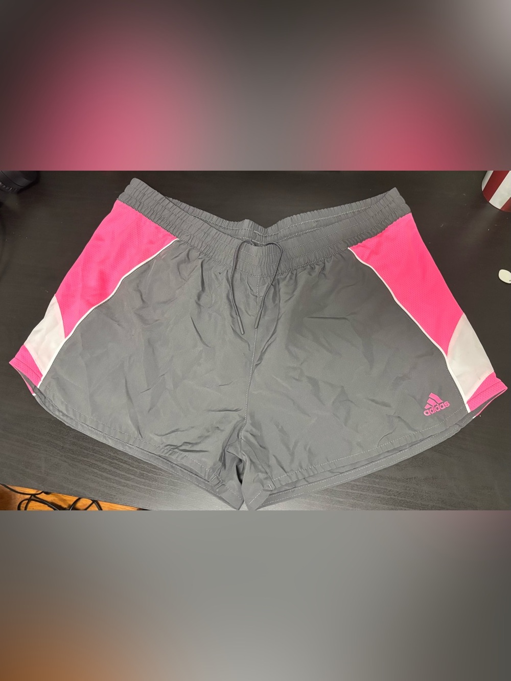 adidas Gray Athletic Shorts with Pink Panels